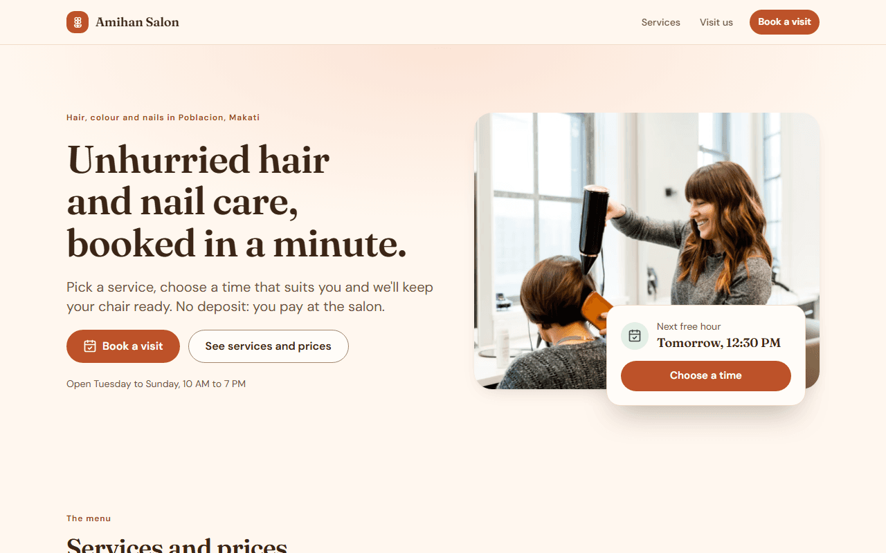 Booking page, ready to open