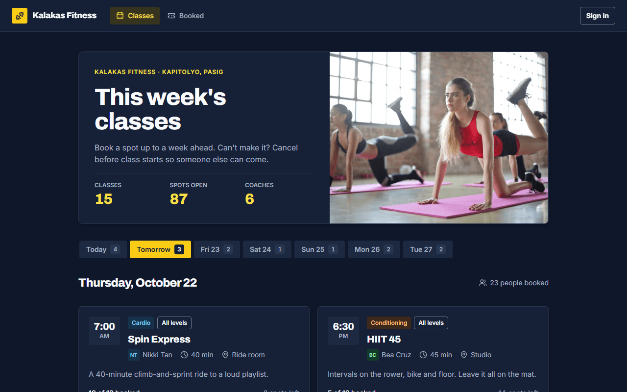 Class schedule, ready to open